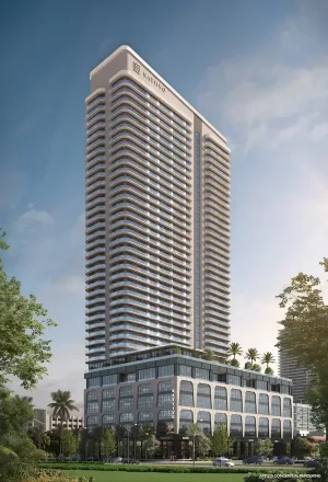 Daytime exterior of Natiivo Fort Lauderdale new construction condo tower in downtown Fort Lauderdale